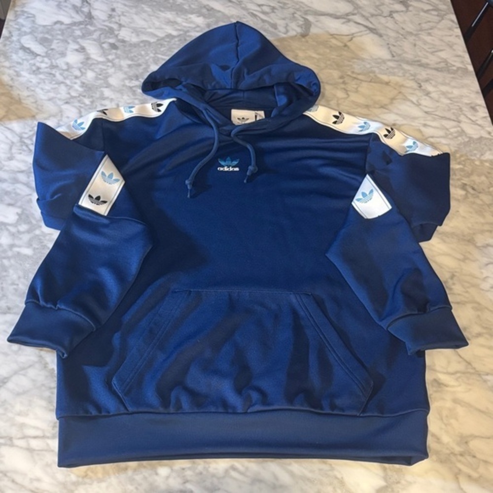Adidas Men's Blue Hoodie with White Accents